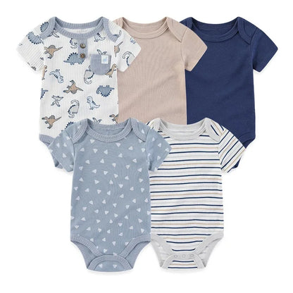 4/5PCS Cotton Bodysuits Print Newborn Baby Girl Clothes Short Sleeve Cartoon Baby Boy Clothes Set Solid Color Summer Bebes