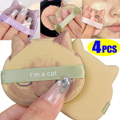 Cat Double Side Makeup Puff 4PCS Soft Dry and Wet Dual-use Makeup Sponge Foundation Powder