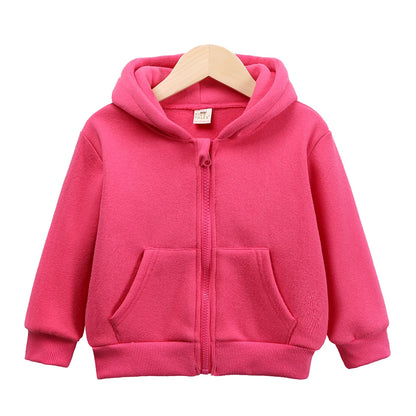 Chidren Thicken Fleece Hooded Coat Soild Cotton Long Sleeve Hoodies