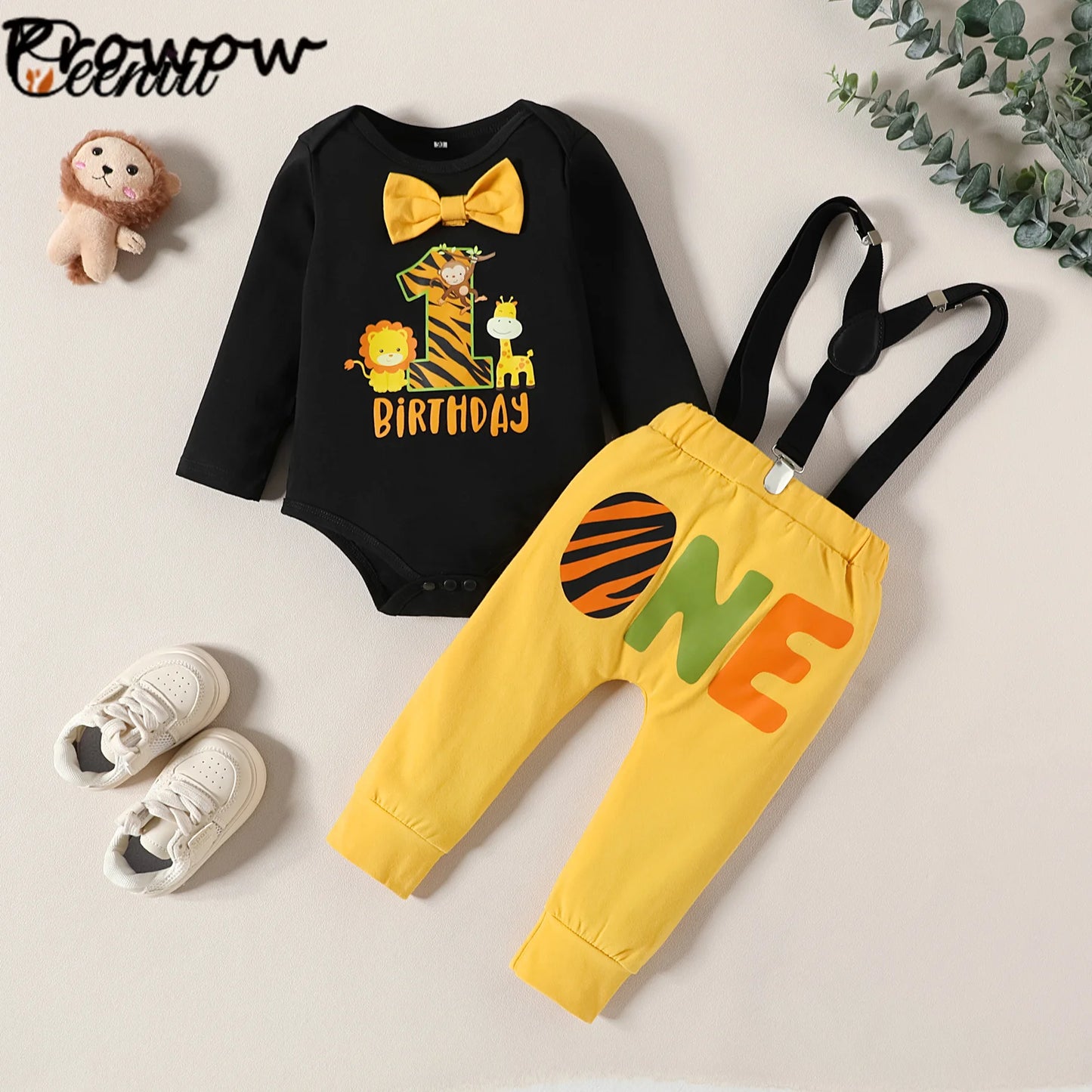 Ceeniu Baby Boys 1st Birthday Sets Bee Number "1” Bodysuit and Overalls One Year Birthday Boy Cake Smash Outfits