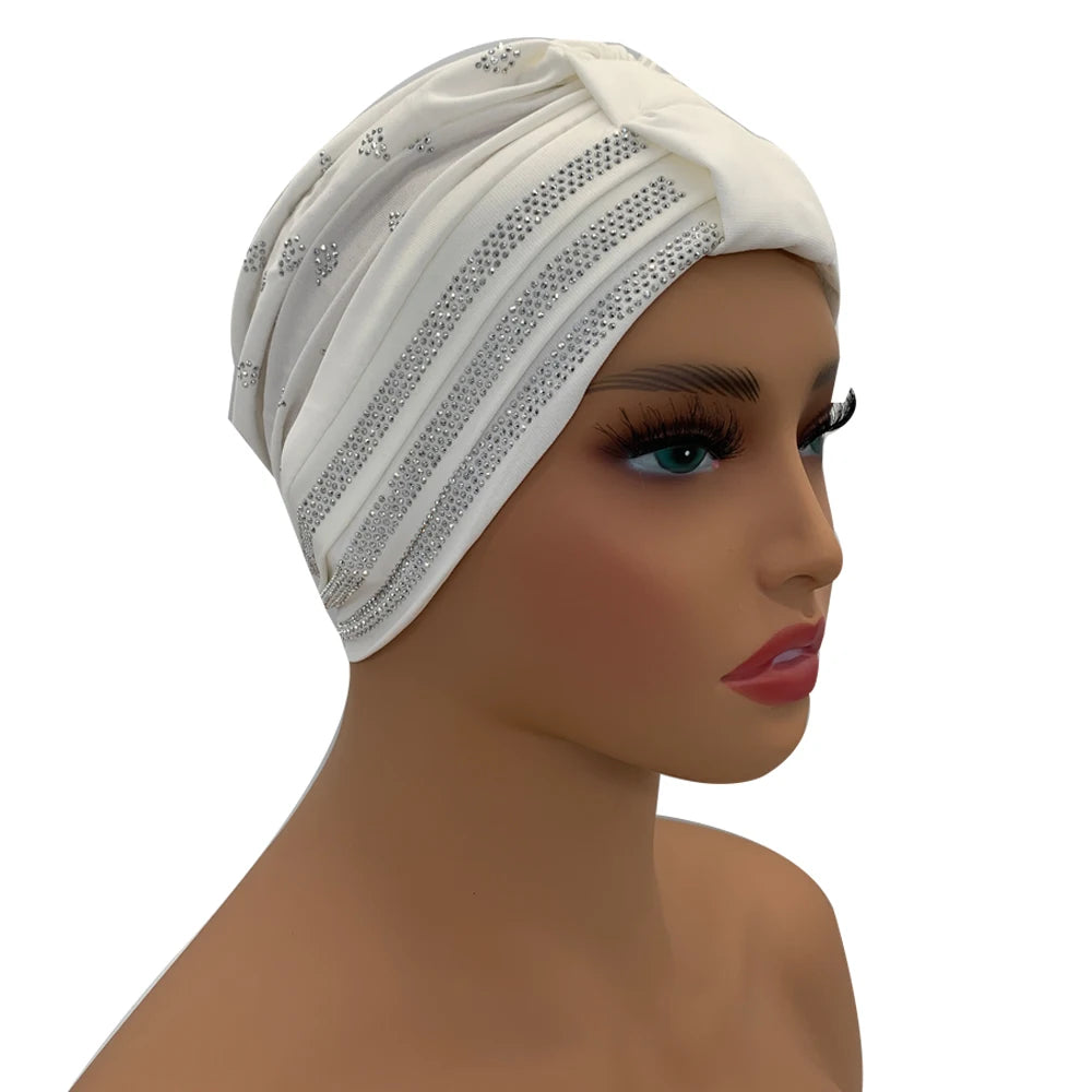 Summer Breathable Muslim Turban Cap Diamonds Under Scarf Hat Fashion Inner Hijab Bonnet