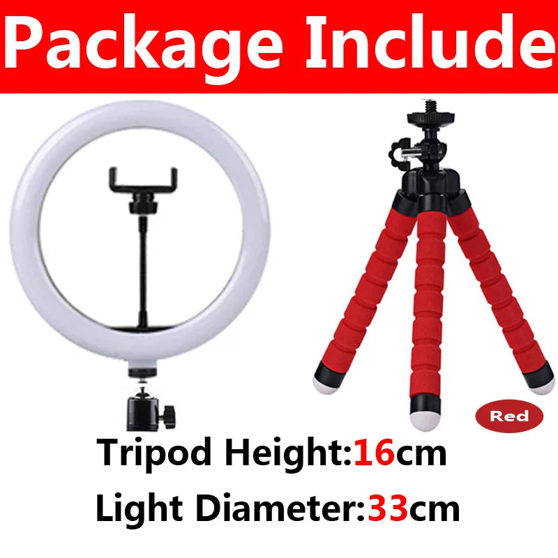 10 inch LED Ring Light with Mini Tripod 26cm LED Round Photography Fill Light Remote Dimmable for Tiktok YouTube Live Video Lamp