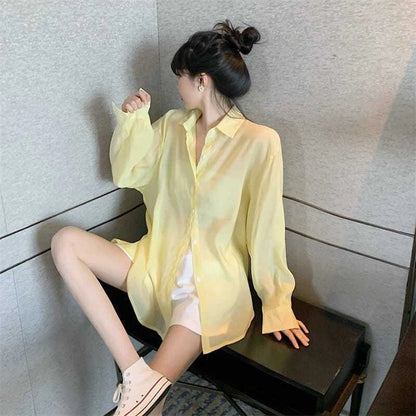 Women Elegant Chic Loose Lace Up Blouses Korean Fashion