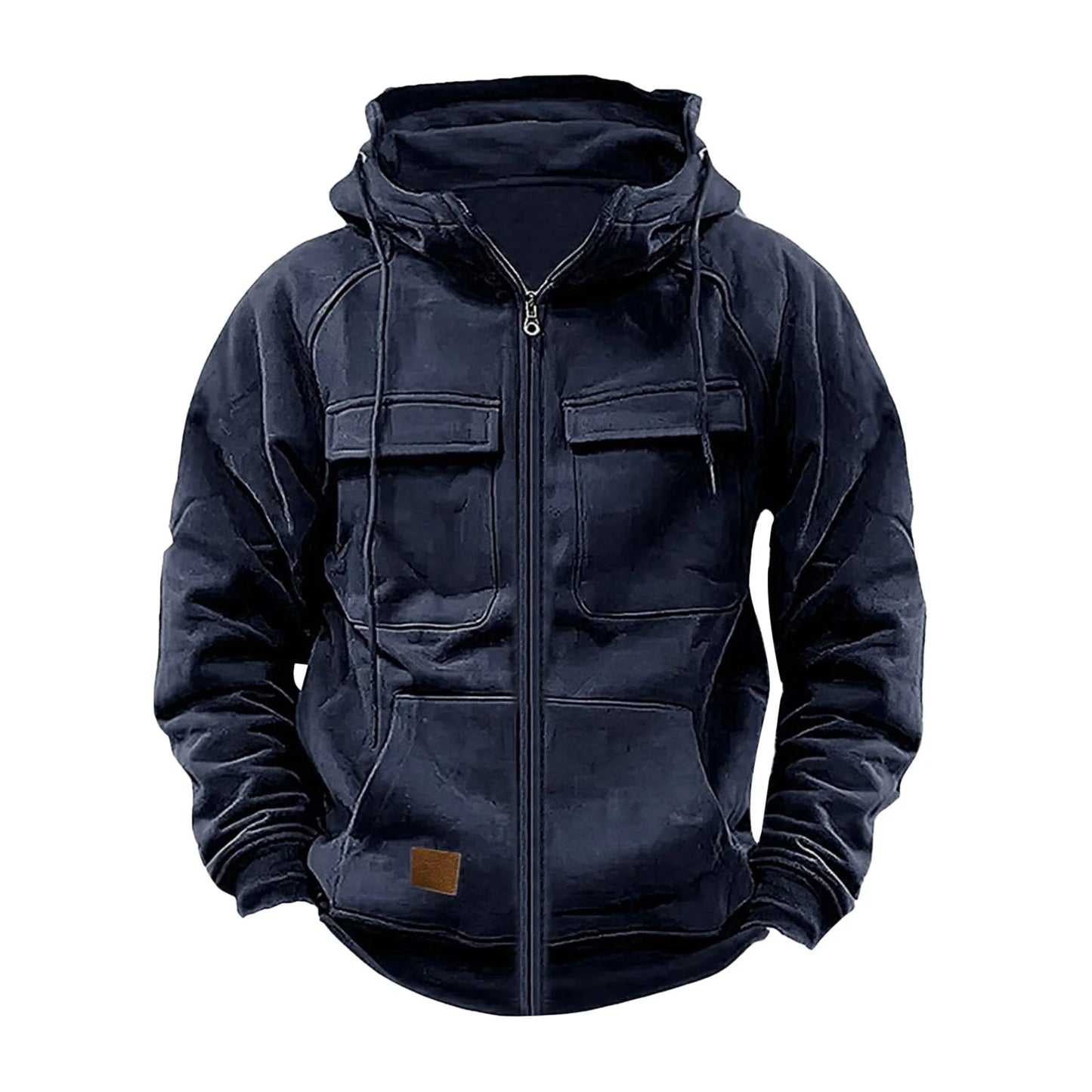 New Autumn Winter Men's Hooded Solid Hoodies Jackets Multi Pockets Male Zipper Sweatshirts Sports Outdoor Casual Hoodie Coat