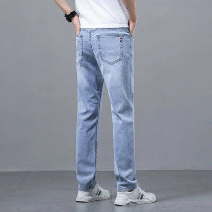 Spring Summer New Business Jeans Blue and Gray for Men Stretch Straight Comfortable Casual Denim Long Pants Classic Style Male