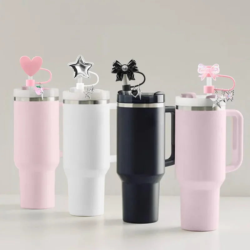 4pcs/set 30/40 Oz Tumbler Cup Silicone Straw Covers for Stanley Cute Heart Straw Cover Dust Proof Plugs Protector Straw Tips