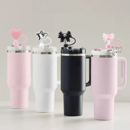 4pcs/set 30/40 Oz Tumbler Cup Silicone Straw Covers for Stanley Cute Heart Straw Cover Dust Proof Plugs Protector Straw Tips