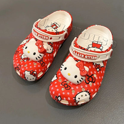 In Stock Miniso Hello Kitty Sanrio Hole Sandals Slippers Sandals Kawaii Eva Anime Home Beach Shoes Summer Slippers For Adult Kid