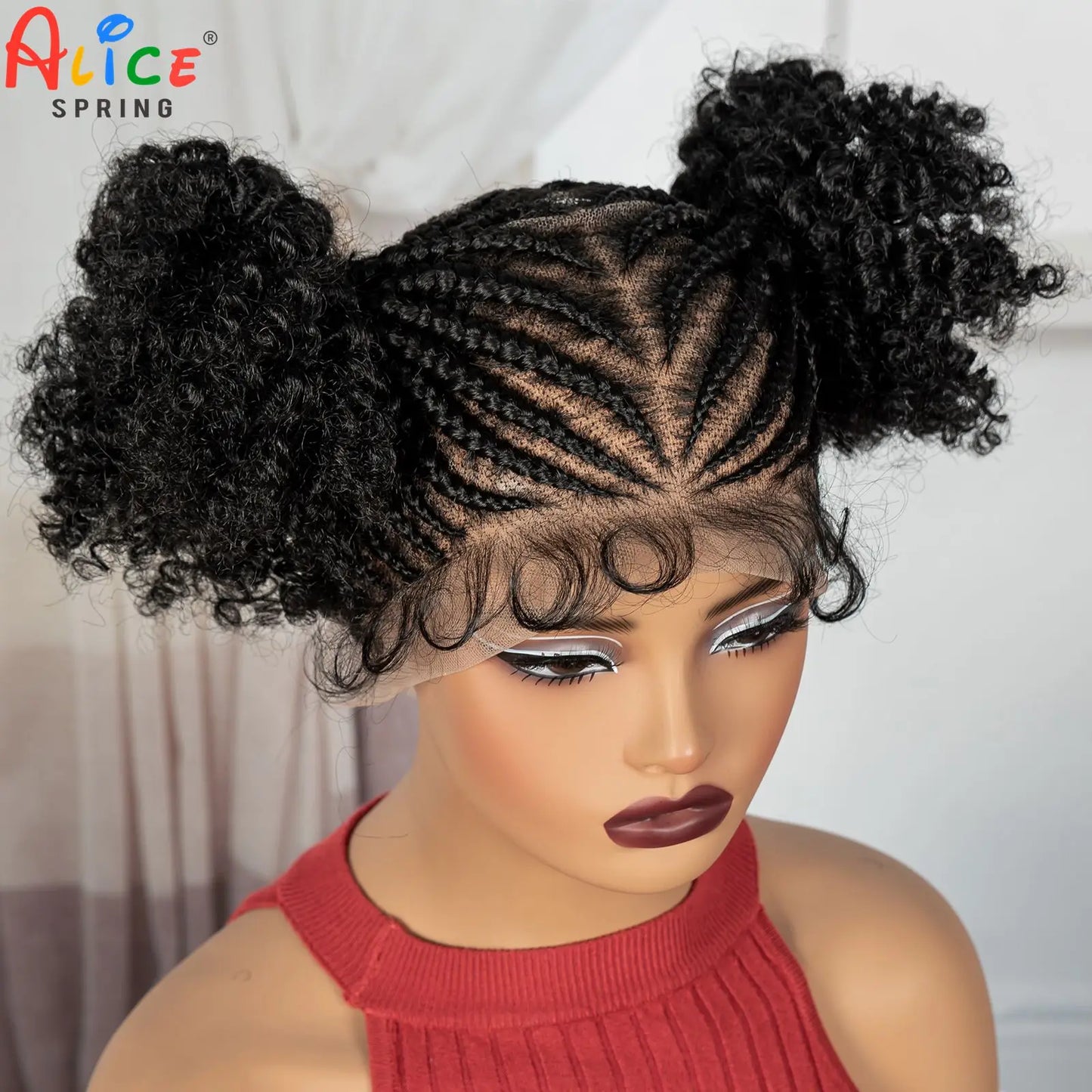 Cornrow Braided Wigs Synthetic Full Lace Bantu Braided Lace Wig with Baby Hair Cosplay Wig for Women Girls Lace Front Braids Wig