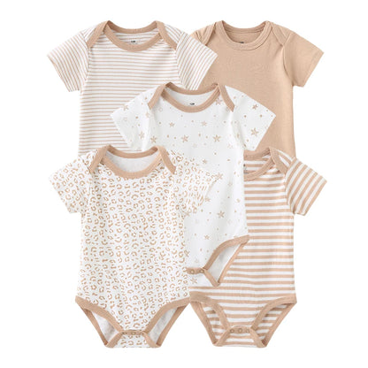 4/5PCS Cotton Bodysuits Print Newborn Baby Girl Clothes Short Sleeve Cartoon Baby Boy Clothes Set Solid Color Summer Bebes