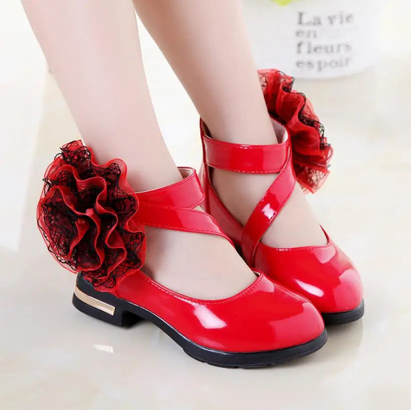 Kids Shoes Girls High Heel Princess Flower Shoes Fashion Children Shoes Leather Fashion Girls Party Dress