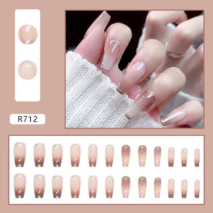 Vintage Camellia Wearable Pink Press on Fake Nails Tips with Glue False Nails Design Butterfly Lovely Girl False Nails