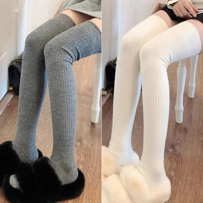 1/2pairs Women's Casual Knitted Long Socks Autumn Winter Solid Stockings Boot Calf Socks Over Knee Leggings