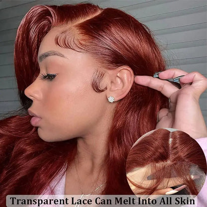 13x4 Reddish Brown Body Wave Lace Frontal Human Hair Wig HD 13x6 Lace Frontal Wig Glueless Human Hair Wig Pre Plucked