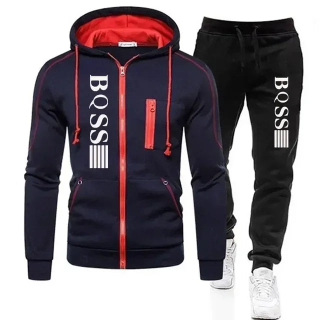 New autumn/winter men's hooded jacket sports suit, 2024stylish casual zipper jogging fitness hoodie + sweatpants 2-piece set