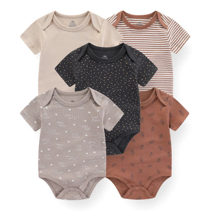 4/5PCS Cotton Bodysuits Print Newborn Baby Girl Clothes Short Sleeve Cartoon Baby Boy Clothes Set Solid Color Summer Bebes