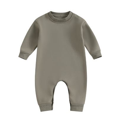 Pudcoco Toddler Baby Girls Boys Sweatshirt Romper Solid Color Fleece Long Sleeve Jumpsuit for Newborn Cute Clothes 0-18M