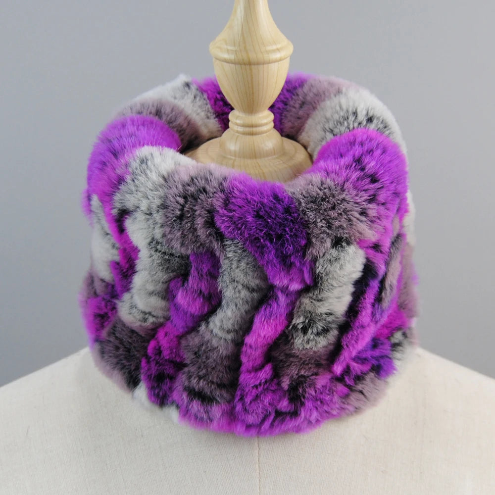 Good Elastic Rex Rabbit Fur Ring Scarves Winter Warm Women Genuine Rex Rabbit Fur Scarf Knitted Real Natural Fur Wraps Headbands