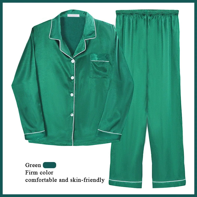 M-XXL On Sale Silk Satin Pajamas Suit Women Full Sleeve Lounge Homewear Clothes Loose Home Pyjamas Nightwear Clearance Sale