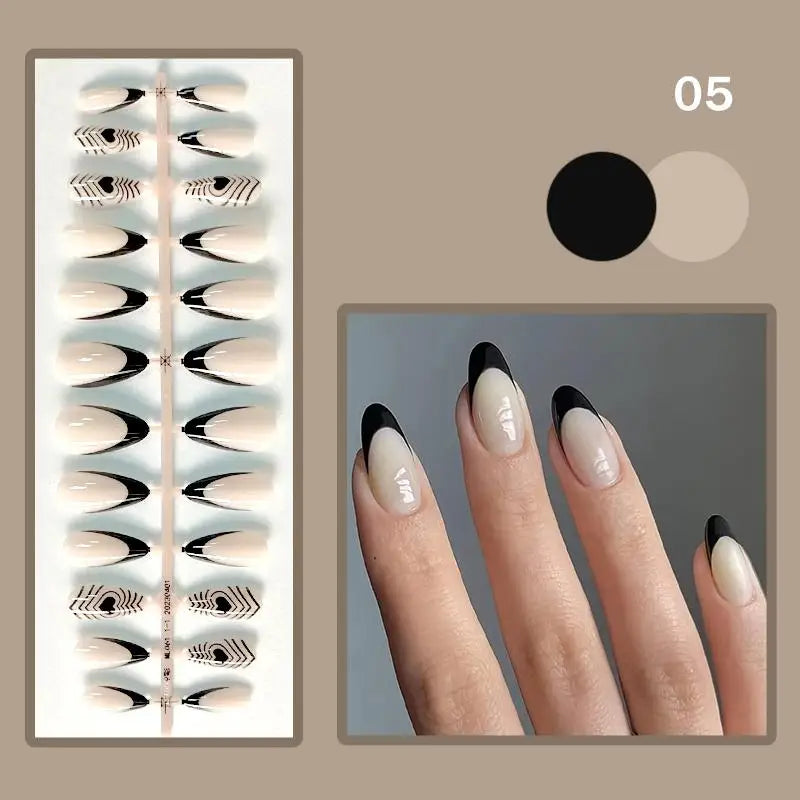 24pcs Short Sqaure Fake Nails for Summer Black Lace Press on Nail Simple False Nail Tips