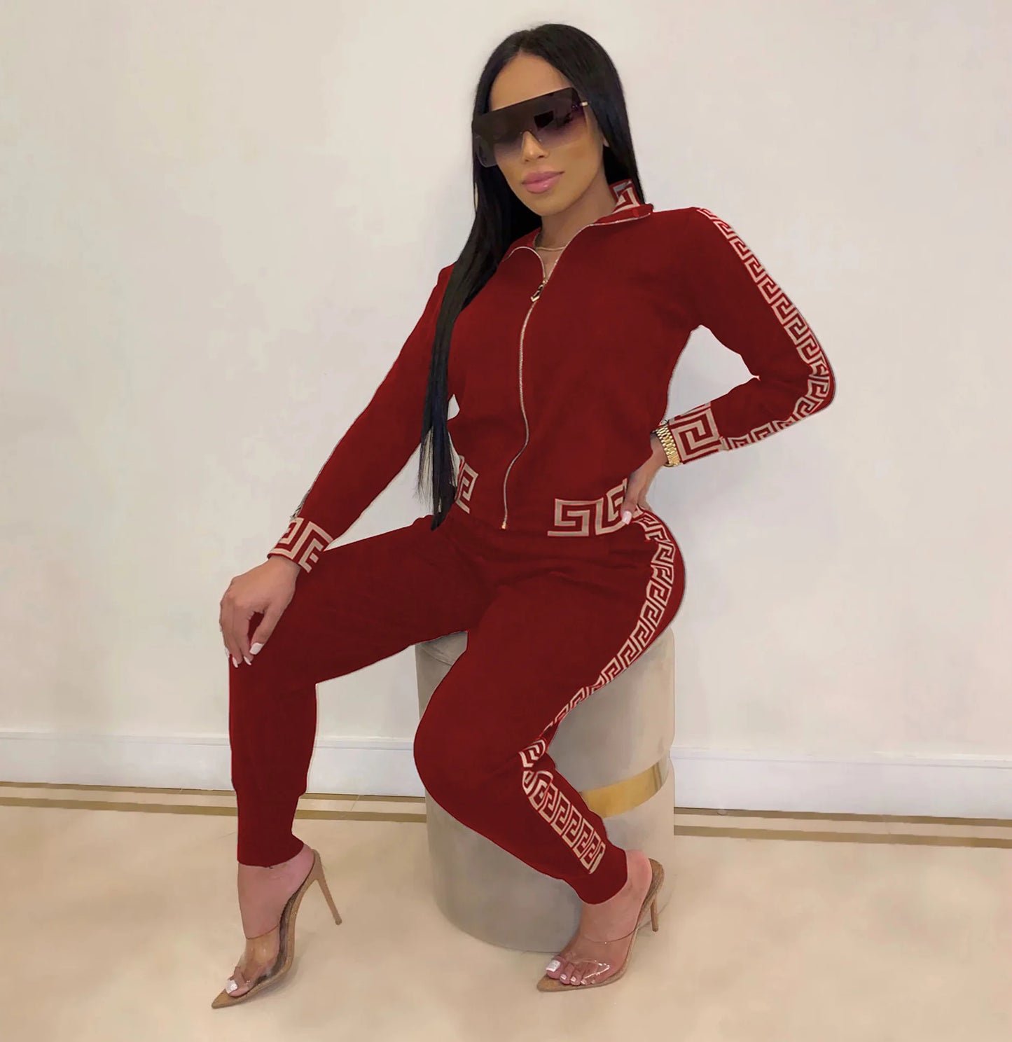 New Style Leisure Printing Stitching Two-piece Suit