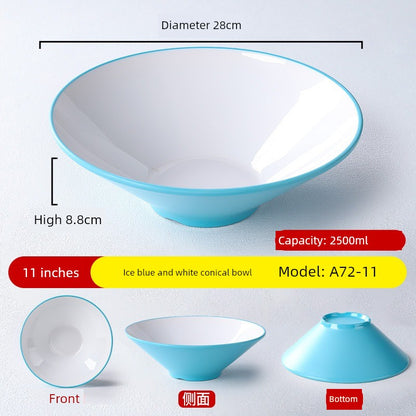 Melamine Rain-Hat Shaped Bowl Commercial Ramen Bowl River Snail Rice Noodle Bowl Noodle Restaurant Dedicated Noodles with Soy Sauce Wonton Pig's Knuckle Rice Spicy Hot Large Bowl
