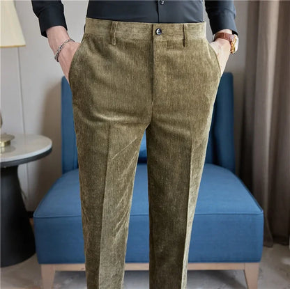 Velvet Men Suit Pants 2024 Autumn Winter New Warm Thick Trousers Solid Casual Elastic Slim Fit Formal Dress Pants Wedding Party