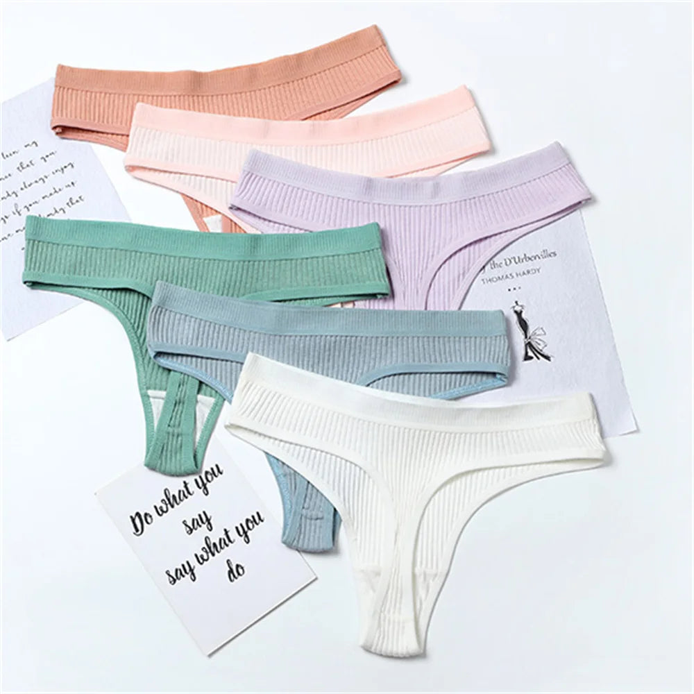 Women's Panties Seamless Ribbed Thongs Low Waist Underpants Comfortable Cotton G-strings Solid Color Underwear Female Lingerie