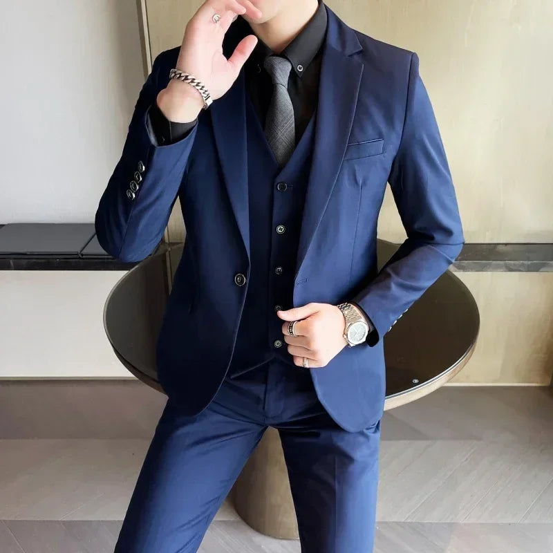 S-9XL New (Blazer+Vest+Pants) Men's Fashion Business Gentleman Professional Formal Dress Korean Version Banquet Dress Suit 6XL