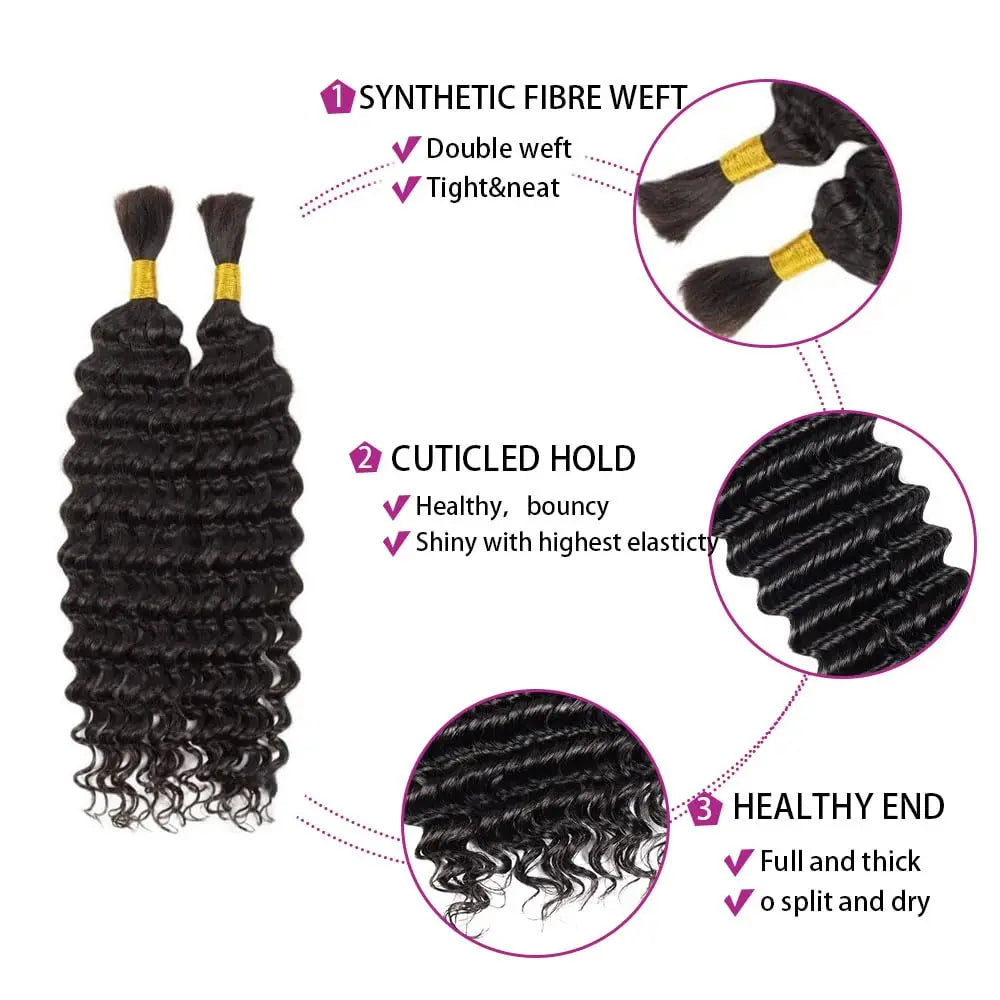 Deep Wave Bulk hair For Braiding 160g No Weft Deep Wave For Braiding Micro Faux Braiding Hair for Boho Braids Wet and Wave