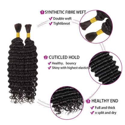 Deep Wave Bulk hair For Braiding 160g No Weft Deep Wave For Braiding Micro Faux Braiding Hair for Boho Braids Wet and Wave