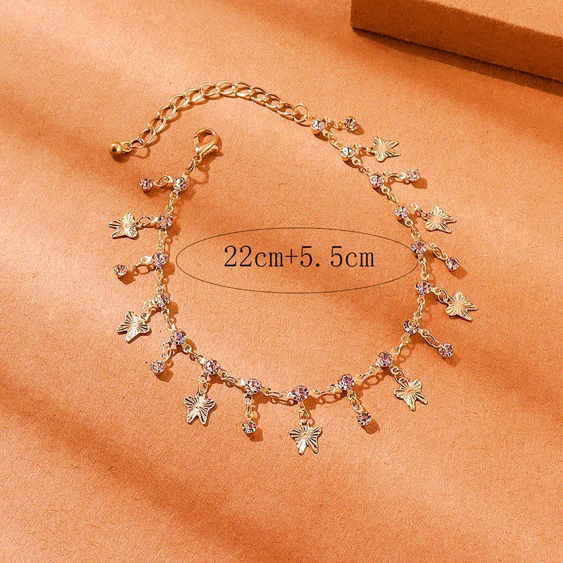 Vintage Boho Rhinestone Butterfly Pendant Anklet For Women Bohemian Summer Beach Anklets On Foot Ankle Bracelets Jewelry