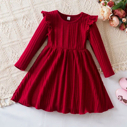 Girls Knit Dress for Autumn Winter Long Sleeve Kids Princess Dress Solid Fashion Baby Girls Casual Fall Clothes 2 to 6Years