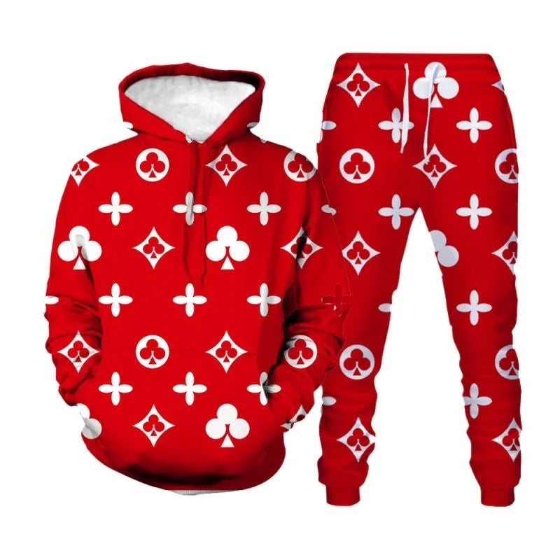 Men's Sweater Set Europe and America 2025 New Christmas 3D Printed Sweater Hoodie Set Loose Large Size Brand Coat