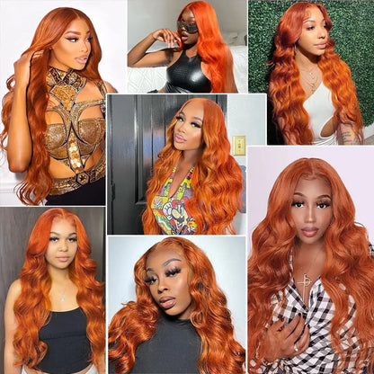 30 Inch Ginger Orange Body Wave Lace Frontal Wig HD 13x4 Lace Front Wig Bleached Lace Wigs Brazilians Human Hair For Black Women