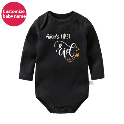 New Custom Name First Eid/Ramadan Baby Rompers Newborn Baby Ramadan Jumpsuits Eid Mubarak Baby Boys Girls Clothing Outfits Gifts