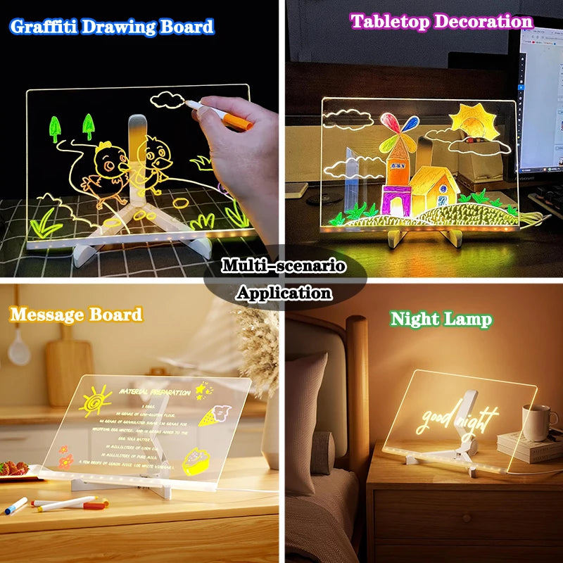 LED Luminous Blackboard Drawing Toys Magic Light Blackboard Graffiti Coloring Art Lamp Acrylic Message Board Montessori Kids Toy