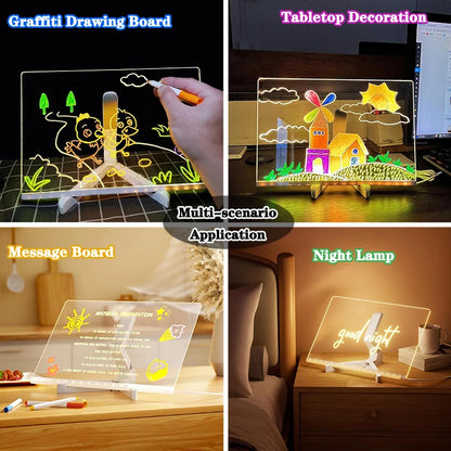 LED Luminous Blackboard Drawing Toys Magic Light Blackboard Graffiti Coloring Art Lamp Acrylic Message Board Montessori Kids Toy