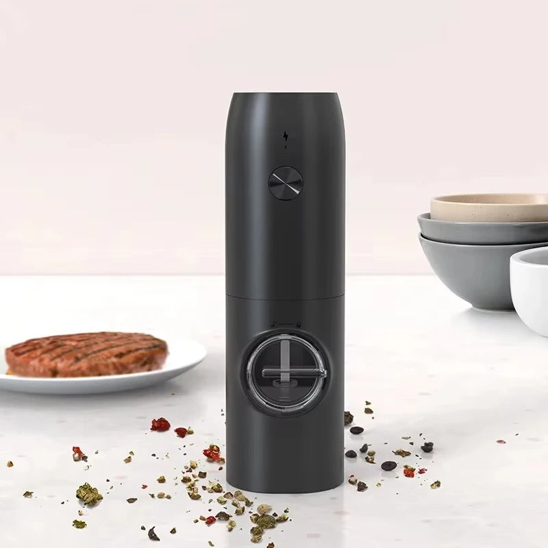 Rechargeable Salt Pepper Grinder Set USB Charging Base Adjustable Automatic Electric Spices LED One Hand Mill Kitchen Tools - Al