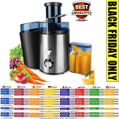 DayPlus Juicer Machines Centrifugal Juicer Extractor Max Power 1000W, Wide Mouth Feed Chute for Fruit and Vegetables, 400W Motor