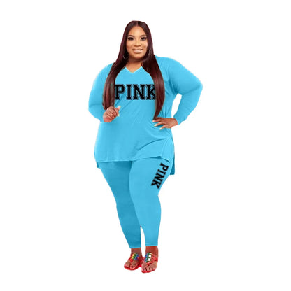 XL-5XL Fall 2024 Plus size Women Clothing Two Piece Set Fashion Long Sleeve V Neck top And Pants Print 2 Piece Suit Outfit