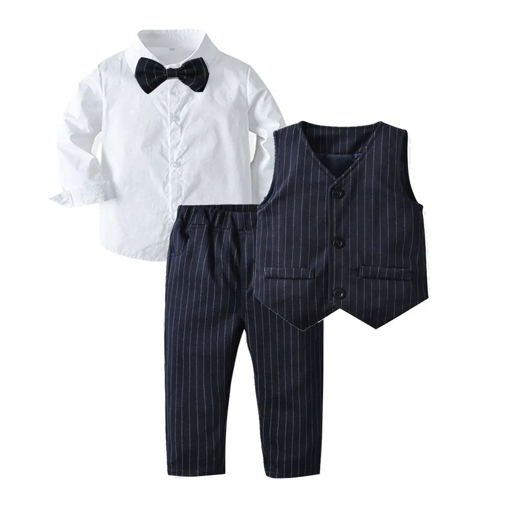 Gentleman Outfits Autumn Childrens Sets Christmas Baby Boys Business Suit Shirt+Vast+Pants Sets For Boys Formal Party 1 to 6 Age