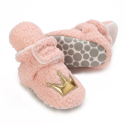 Fashionable Lamb Down Newborn Baby Girl Knitted Baby Soft Sole Shoes Toddler Shoes Warm and Non Slip First Walker