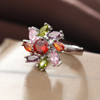 Fashion Vintage Delicate Floral Ruby Rings for Female