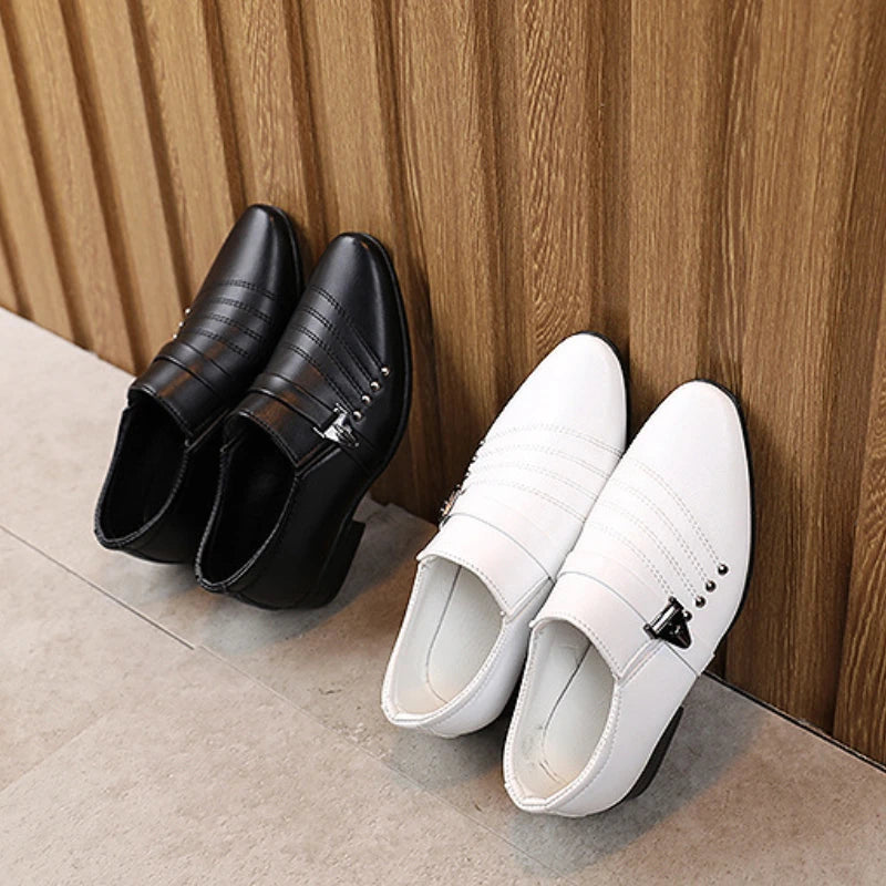 туфли Boy's Leather Shoes Spring Autumn Pointed Toe Formal Dress Shoes British Style Black White Kids Shoes Party Wedding Flats