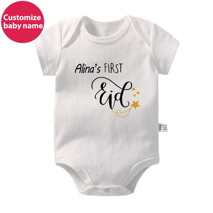 New Custom Name First Eid/Ramadan Baby Rompers Newborn Baby Ramadan Jumpsuits Eid Mubarak Baby Boys Girls Clothing Outfits Gifts