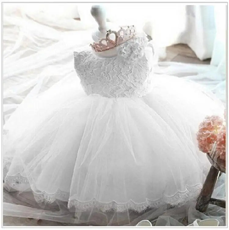 Baby Girl Baptism Dresses Toddler White Lace Flower Tulle Christening