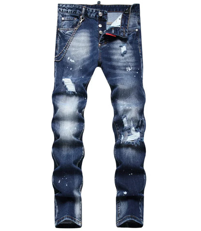 New Men's Ripped Jeans Luxury Men Skinny Jeans Light Blue Holes Pants Quality Male Stretch Slim Fashion Trousers Y2k Mens Jeans