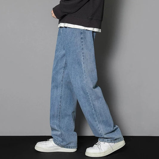 Men Simple Straight Leg Casual Jeans Male Baggy Korean Streetwear Denim Pants Basic Youth Popular Daily Wide Leg Denim Trousers