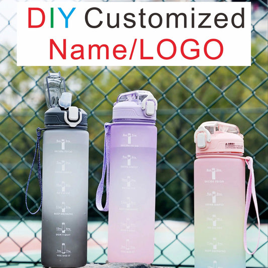 Summer Bottle DIY Customized LOGO Name Big Size 1000ML Cup Travel Outdoor Sport Straw Drink Juice Container Gradient Colors